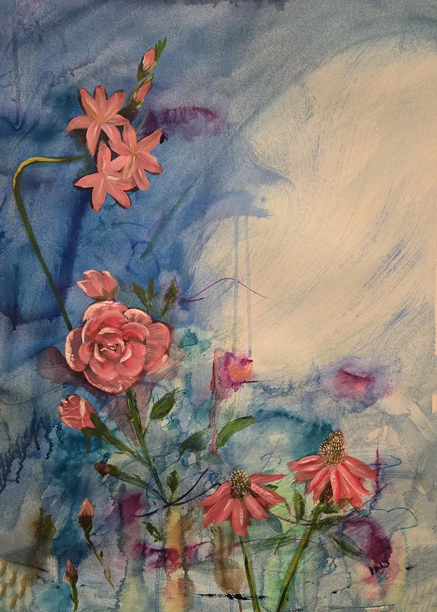 Blue Heaven 27x19 mixed and oil on paper