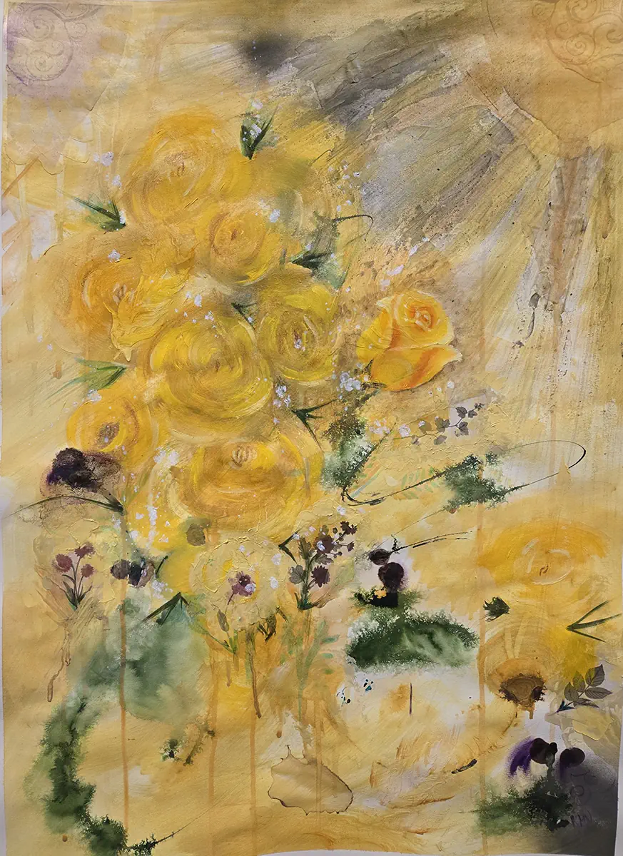 Flowers for the Dancer 27x19 mixed and oil on paper