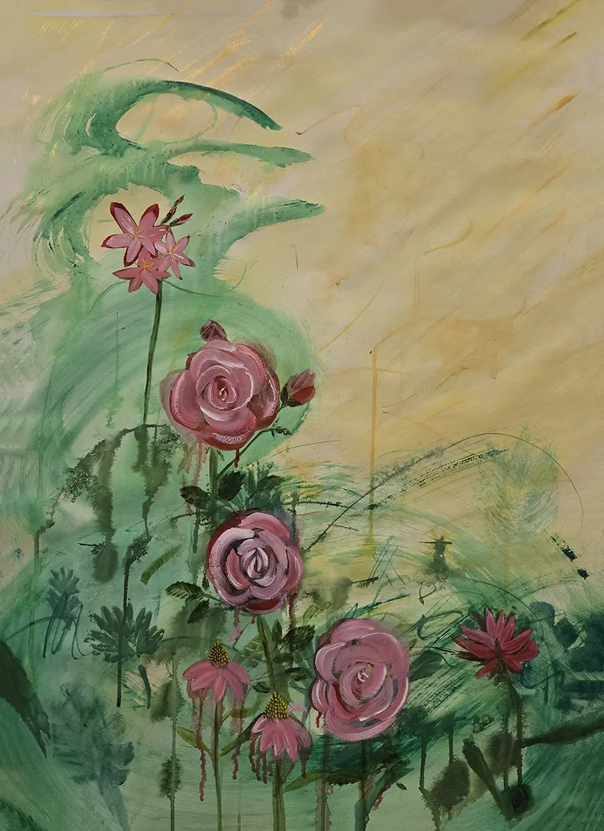 Mysteries in Green 27x19 mixed and oil on paper