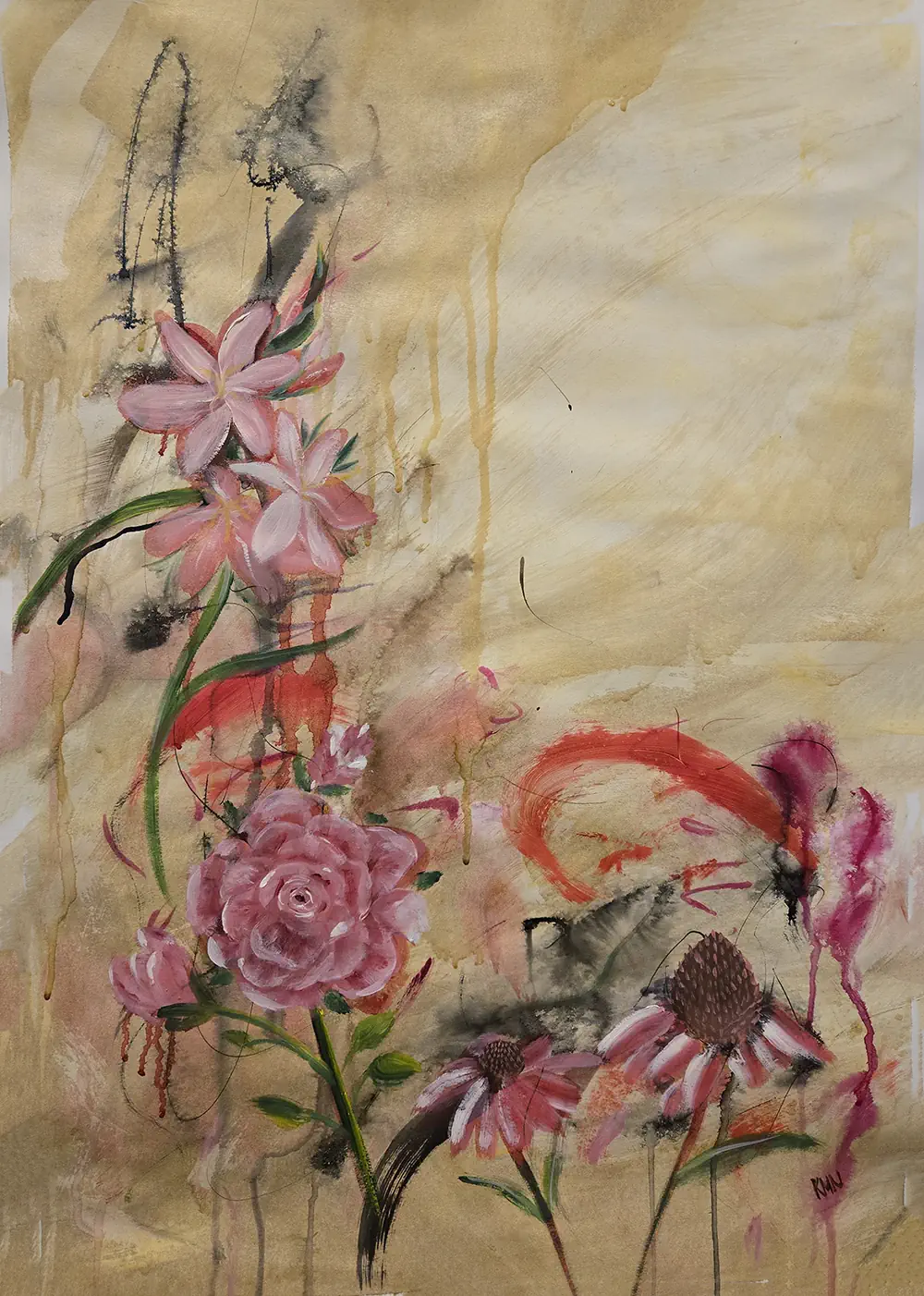 Mystery Garden 27x19 mixed and oil on paper