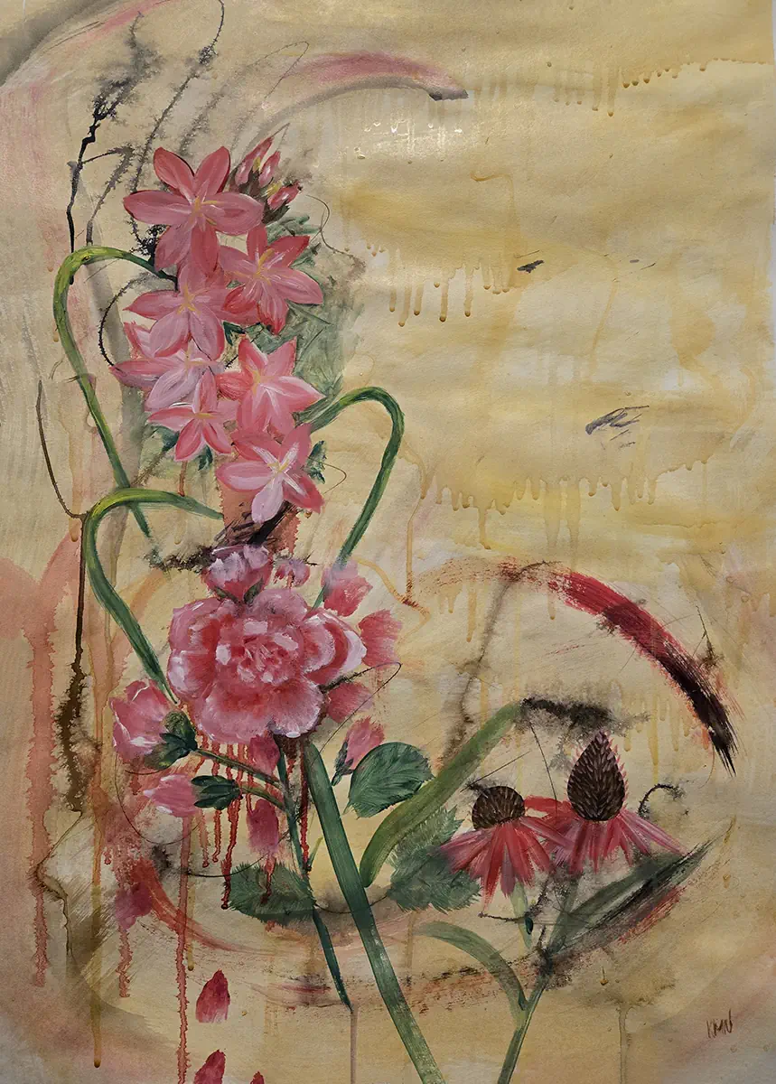 Mystery Garden Walk 27x19 mixed and oil on paper