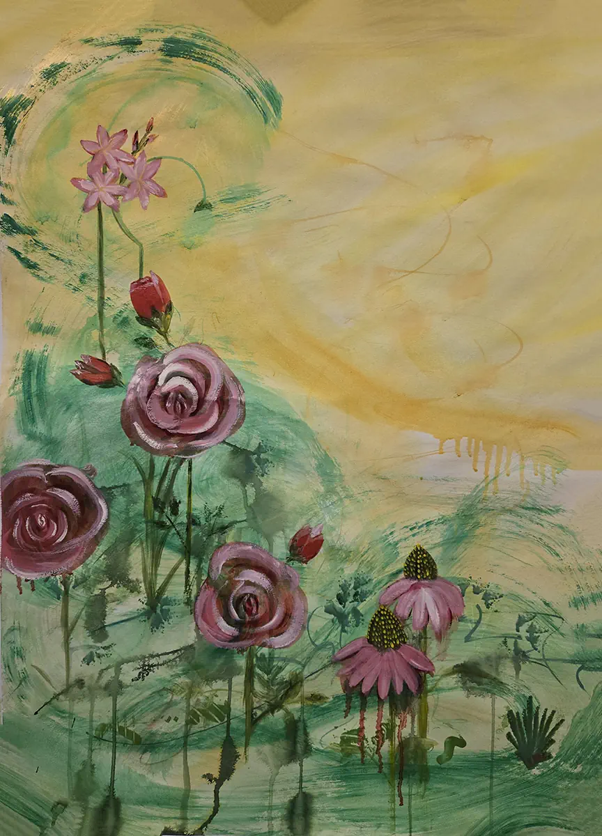 Mystery Gardens in Green mixed and oil on paper